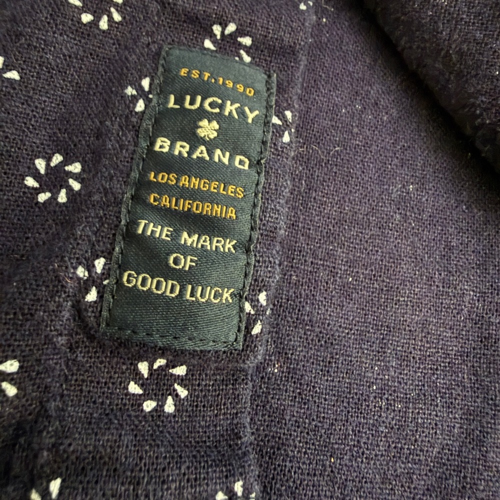 Lucky Brand Linen Blend Short Sleeve Button Up Shirt Mens XL Navy Floral - Picture 2 of 10